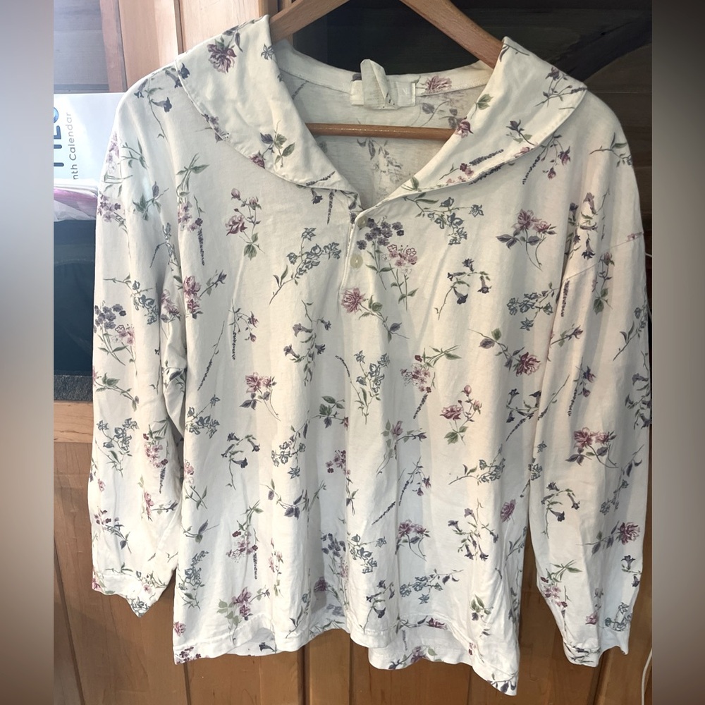 Northern Reflections Vintage Floral Shirt COTTON round Collar Cottage Womens XL